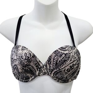 Victoria's Secret Lined Strapless Grey & Black Floral Wire Bra Size: 34C